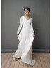 Long Sleeves Ivory Chiffon Slit Beach Wedding Dress Long Sleeves Ivory Chiffon Slit Beach Wedding Dress